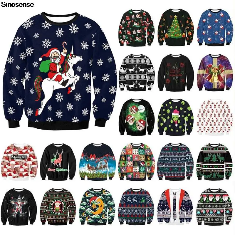Мъже, Жени Дядо Езда Еднорог Грозен Коледен Пуловер 3D Снежинки Печатни Коледни Скок Върховете Пуловер Празнична Парти Hoody