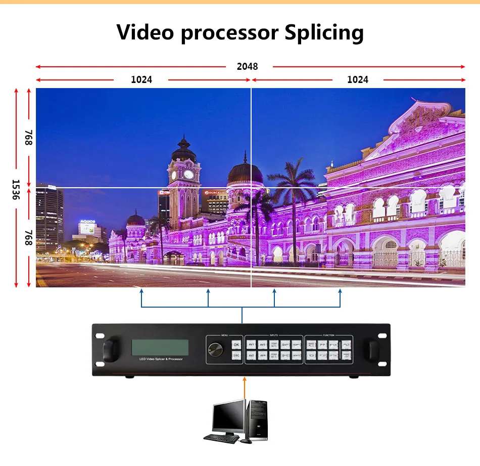 AMS-SC358 Led Видео Срастване 3840 * 1380 60 Hz Голям Led Екран Led Видео-Сплайсер