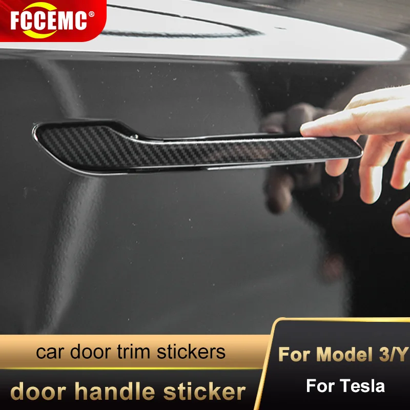 За Tesla, Модел 3 Y 2019-2021 Автомобилна Врата копчето Декоративна Стикер Устойчиво На Надраскване Защитен Стикер От Въглеродни влакна Нов Стил Exte
