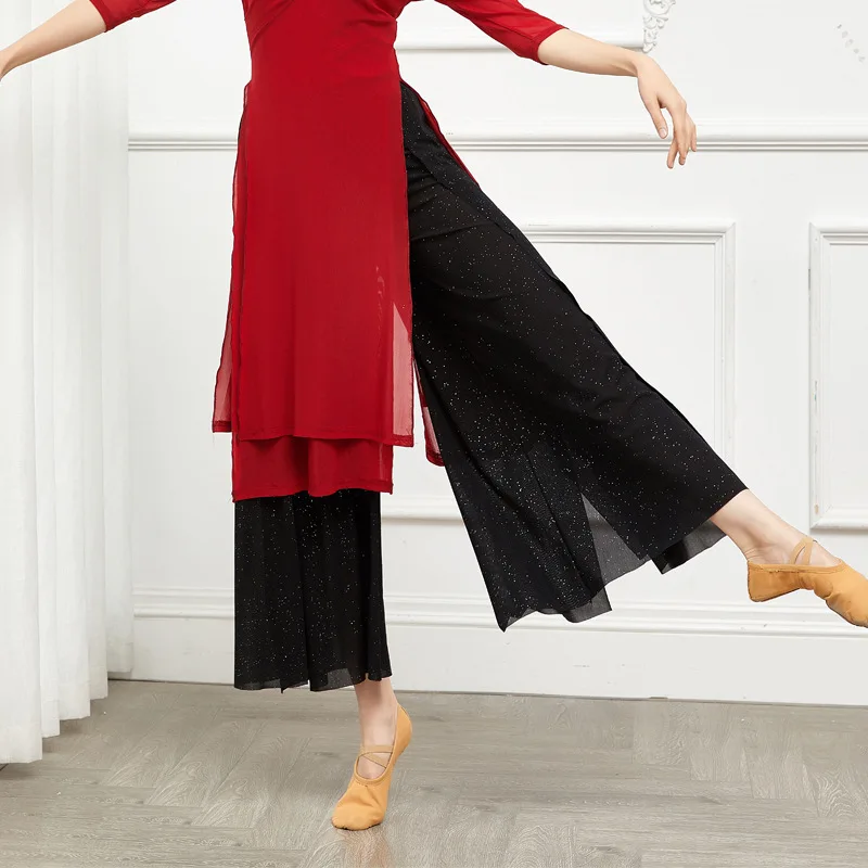 Възрастен Сребърен Танц на Корема Палацо Панталони Отделни Широки Панталони Костюм за Жените Практика Облекло За Танци Облекло За Танцьорите Облекло